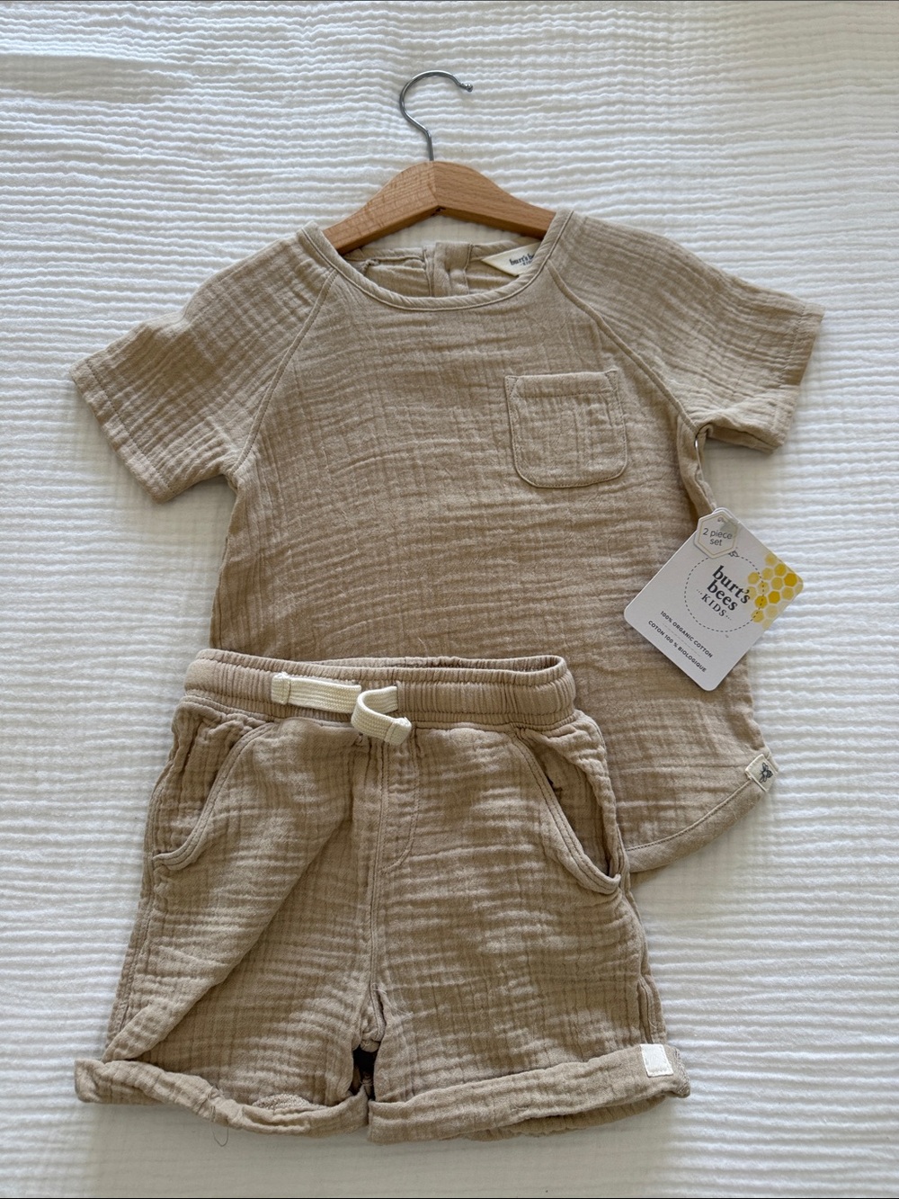 Burt's Bees Neutral Beige Muslin Tee & Shorts Set
